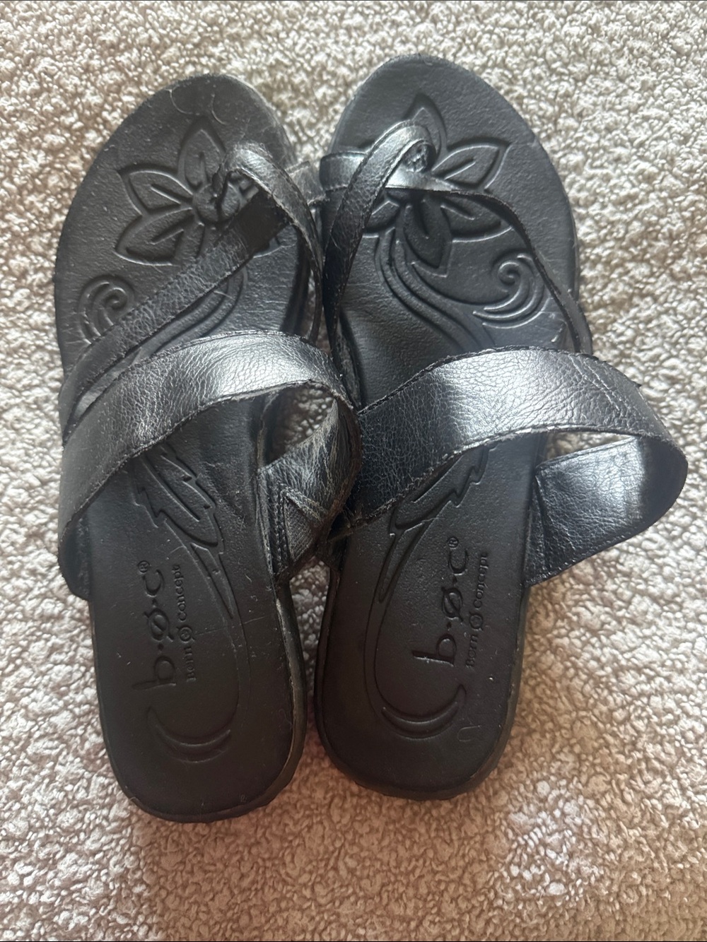 Born Black Leather Crisscross Slide Sandals
